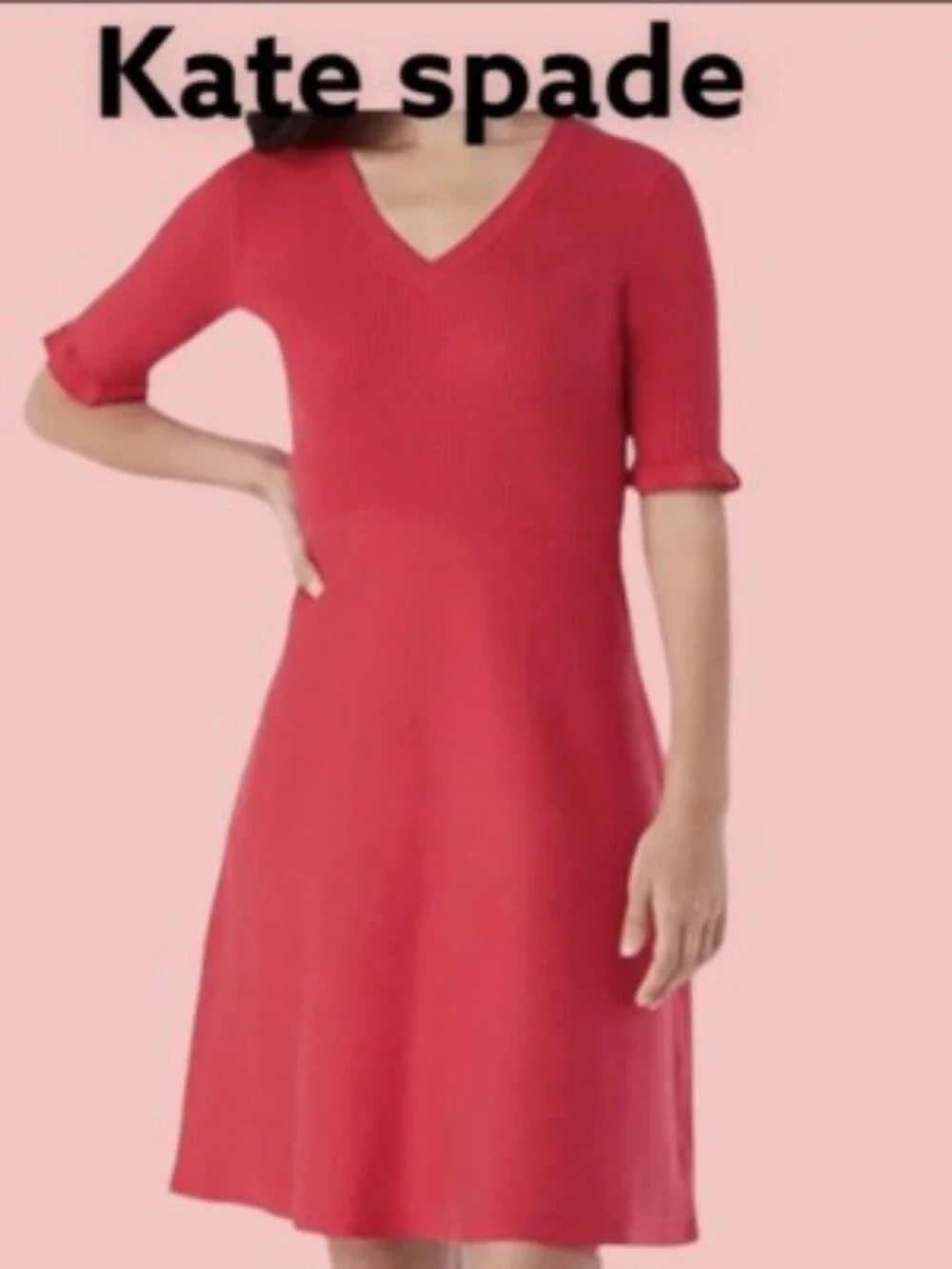 kate spade red V-neck A-line knit dress